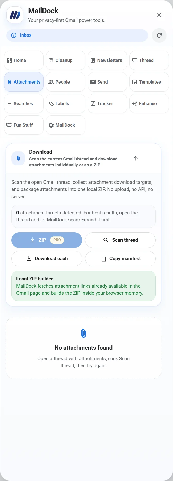 MailDock attachments screen