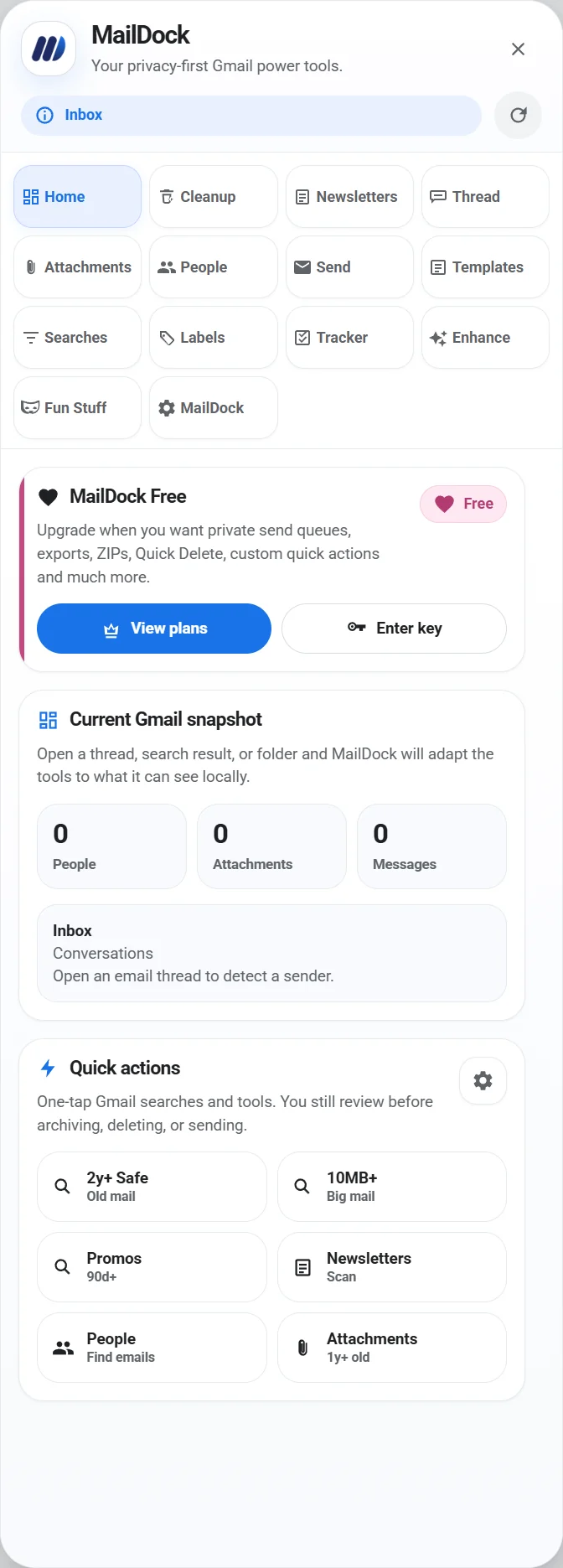 MailDock home screen
