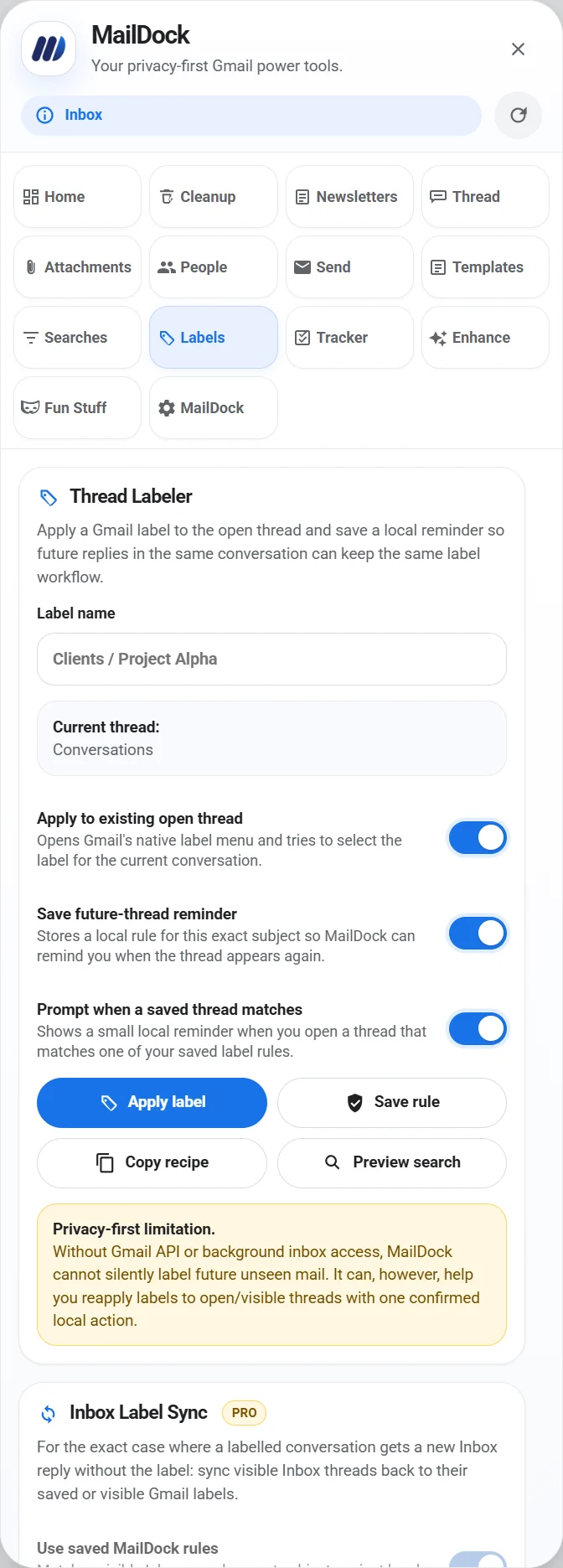 MailDock Labels screenshot