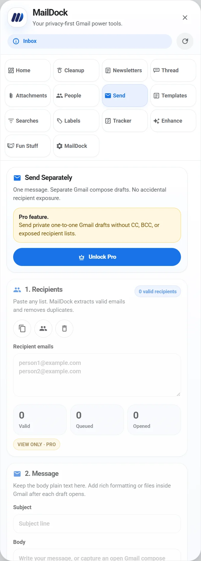 MailDock Send Separately screenshot