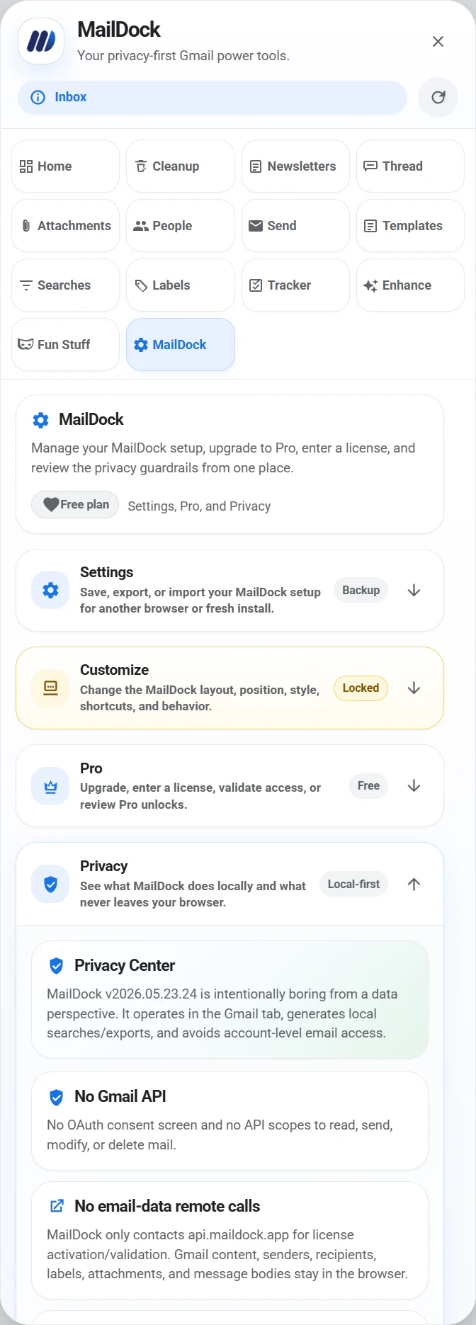 MailDock MailDock Settings screenshot
